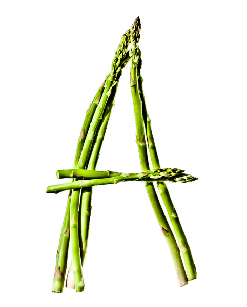 Photo of Asparagus laid out in the shape of the letter "A"