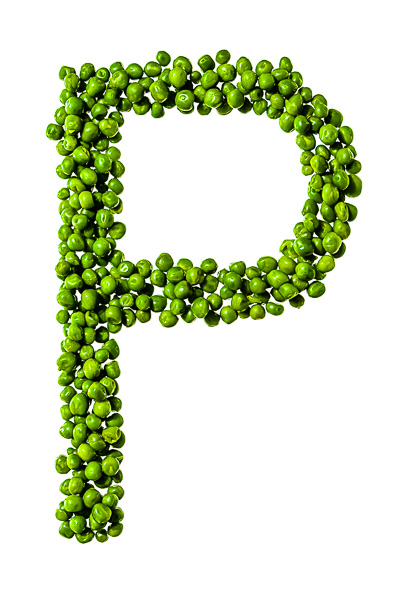Photo of Peas, laid out in the shape of the letter "P"