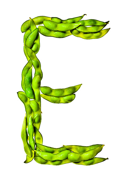Photo of Edamame, laid out in the shape of the letter "E"