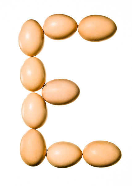 Photo of Eggs, laid out in the shape of the letter "E"