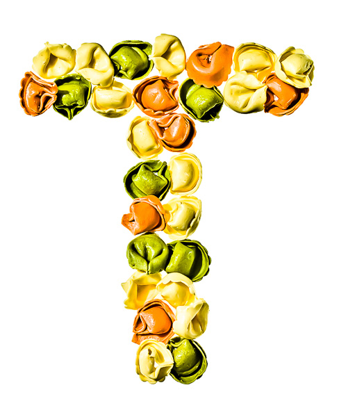Photo of Tortellini, laid out in the shape of the letter "T"